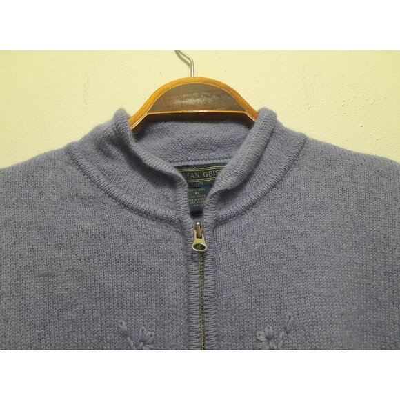 Vintage Herman Geist Womens Floral Embroidered Wool Petite Large Zip Cardigan - Picture 3 of 9